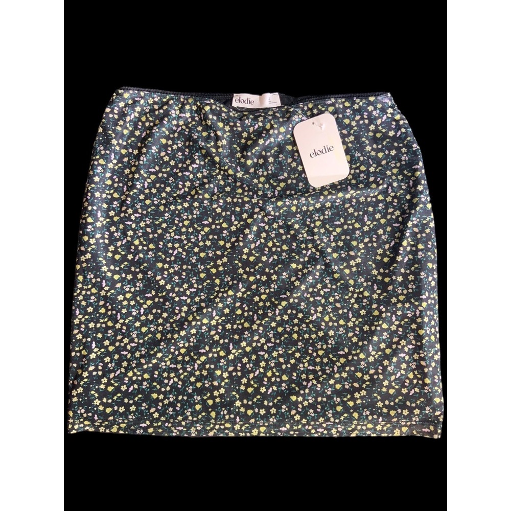 elodie‎ floral print silky mini skirt sz lg